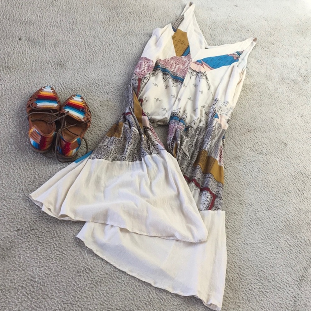 FP/WIDE LEG RELAXED FIT BOHO PATCHWORK PRINT JUMPSUIT - Picture 7 of 9